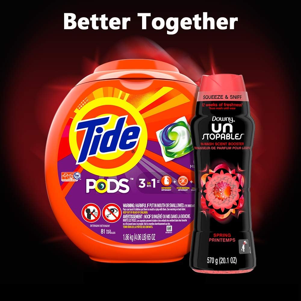 Tide PODS 3 in 1 HE Turbo Laundry Detergent Soap Pods, Spring Meadow Scent, 81 Count Tub with In-Wash Scent Booster Beads, Spring, 20.1 Ounce