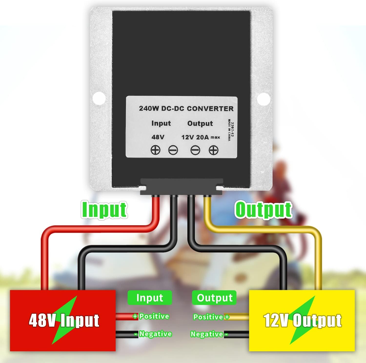 BIRITALO 48V Step Down to 12V 20A Waterproof DC Voltage Converter Reducer Module 240W Regulator for Golf Cart Club Car Truck Vehicle Led Strip Light Grey