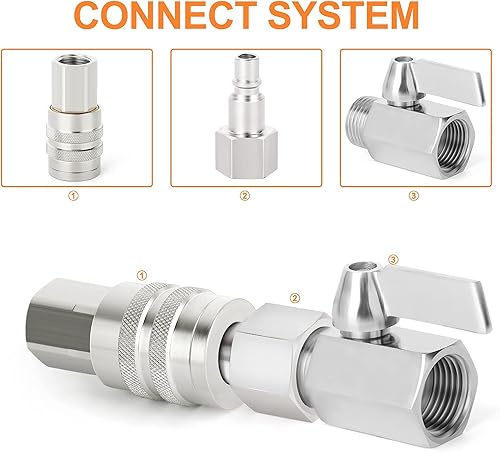 Miniatura 54 de GASHER Acoplador industrial femenino de 12 piezas, 1/4 pulgadas, acoplador de aire de conexión rápida de flujo básico de 1/4