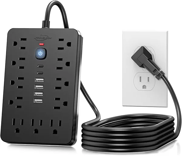 JouleLoom 6 FT Flat Plug Surge Protector Power Strip,11 Multiple AC Outlets with 6 USB Ports (2 USB C), 6 Feet Extension Cord, 1250W/10A, One Touch Switch Button, 17 in 1 Compact powerstrip