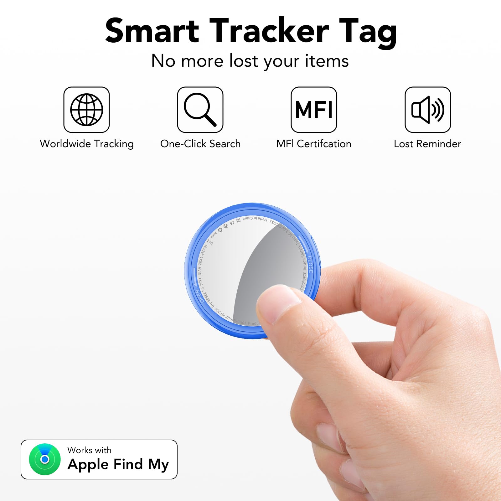 Tukio Air Tracker Tags 4 Pack Blu, Smart Air Tracker Localizzatore Funziona con Apple Dov'è App (solo iOS),5.3 Bluetooth Tracker Trova Oggetti per Chiavi,Bagagli,Valigie, Air Tag Batteria Sostituibile