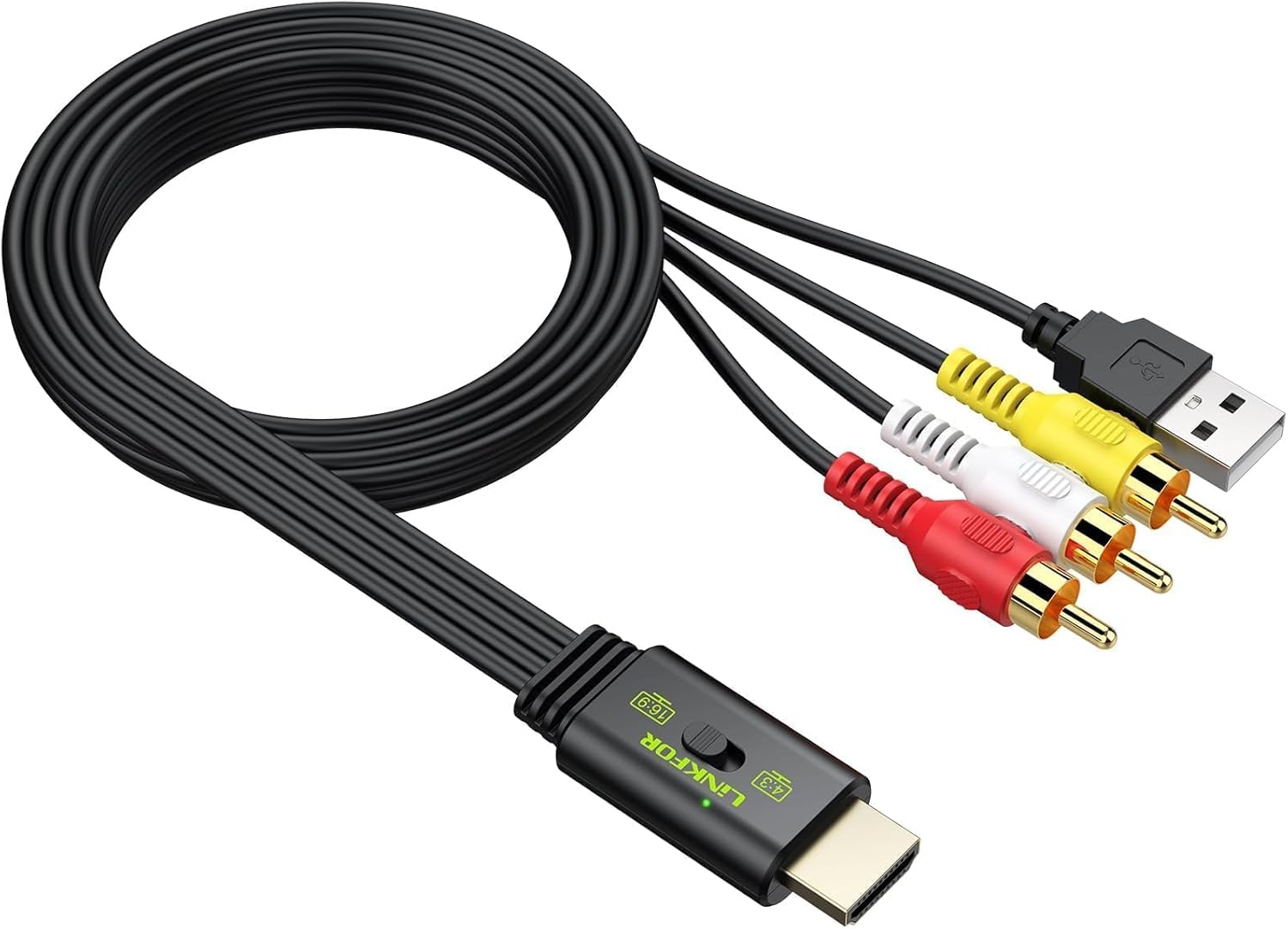 LiNKFOR RCA to HDMI Converter, 1080P AV to HDMI Converter, 16:9/4:3 Conversion Mini Composite CVBS Audio Video Adapter Supports PAL/NTSC for Wii/PS1/PS2/N64 (Male)