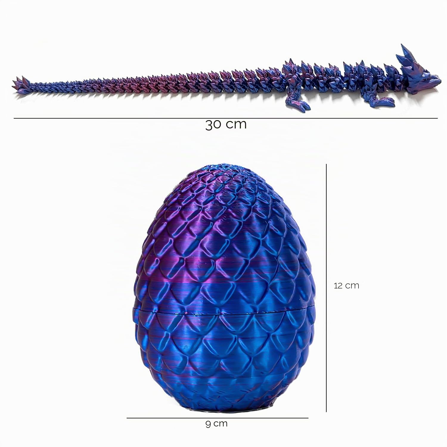 Oeuf De Dragon Imprimé 3D – 40 Cm – Dragon Articulé Et Flexible – Ailes Réglables – Laser Violet – Décoration Et Collection