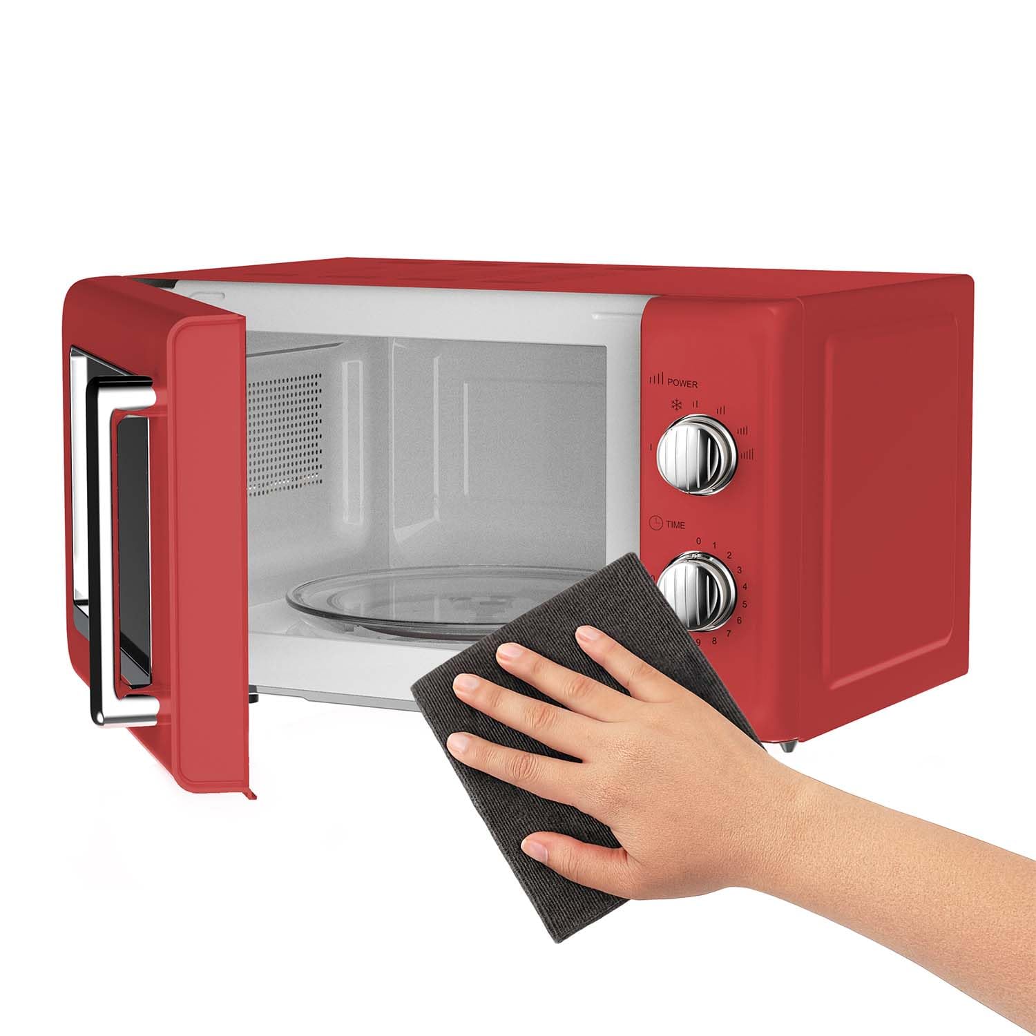 Silva Schneider MW-R 25.3 - Micro-ondes rétro - 20 l - 700 W - 6 niveaux de puissance - Minuterie - Boutons et poignée chromés - Signal de fin de course - Couleur rouge