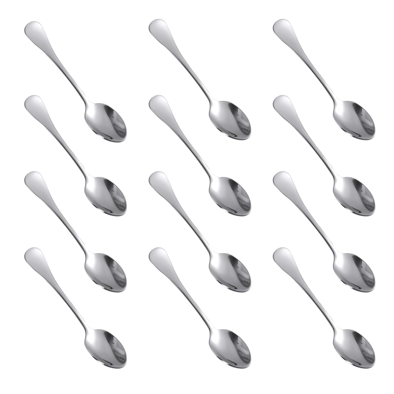 lasuroa 12pcs Stainless Steel Tiny Seasoning Spoons, 9cm/3.54in Small Condiment Scoops SUS 304 Mini Teaspoons Espresso Spoons Tools for Jars Sugar Tea Honey & Seasoning Dispensing (Silver)