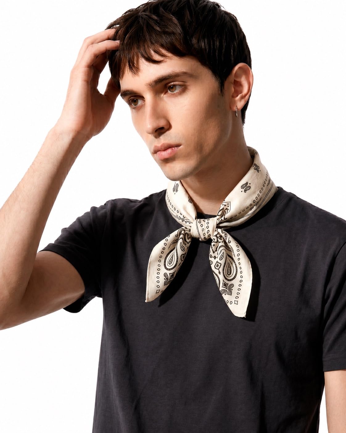 Premium Cotton Bandana Scarf for Men & Boys | Off-White Paisley Printed Neck Scarf | Lightweight Poly-Cotton Square Bandana | Stylish Casual & Travel Accessory-image-32