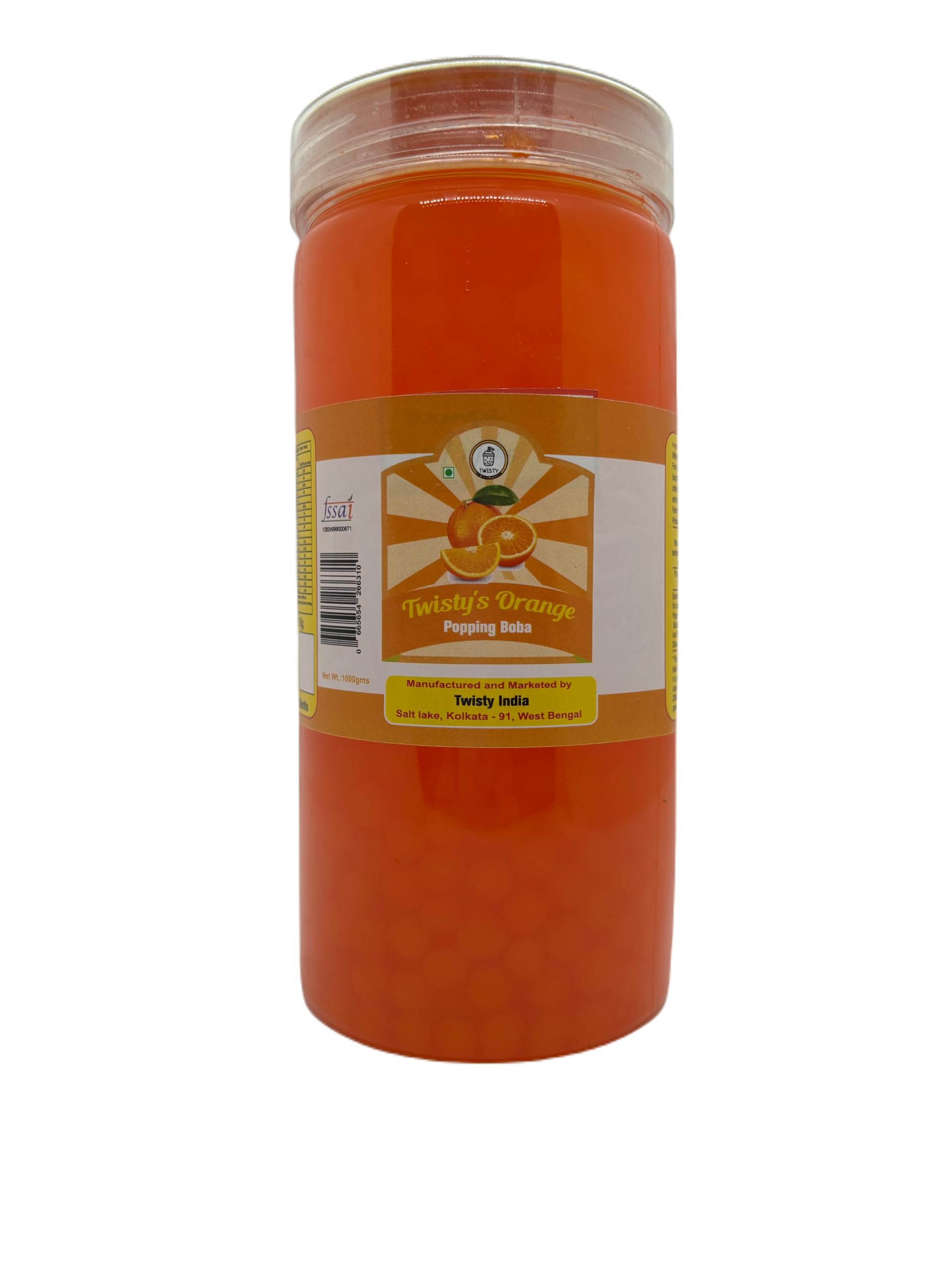 Popping Boba for Bubble Tea, Milkshakes, Ice Cream and Yogurt | Boba Tea Variety of Flavors | Boba 1 kg with 10 Pieces of 12mm Straws (Orange)