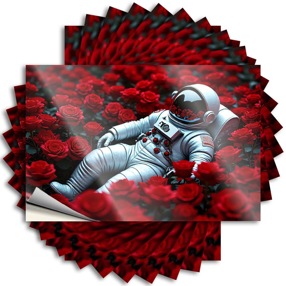 Fzfn Men's Colour Astronaut Surrounded By Red Roses. Bumper Teen Boys Room Decor | Optical Illusion Garage Removable Decal Pack(8X12cm)