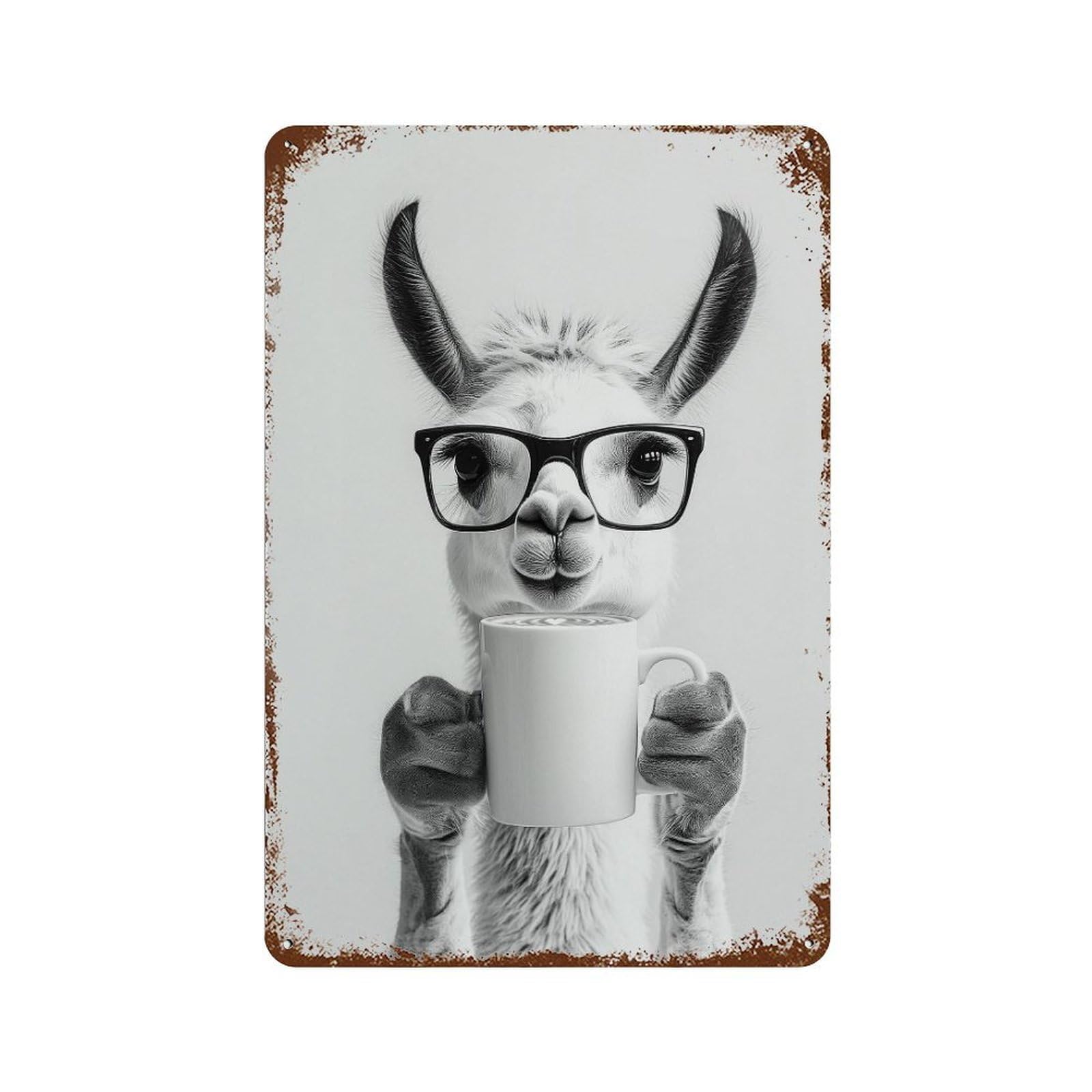 xiaoxiaoshen Llama Drinking Coffee Print Wall Decor Art Metal Tin Poster Modern Home Decor Art Home Bar Shop Decorations Vintage Sign 30x20cm