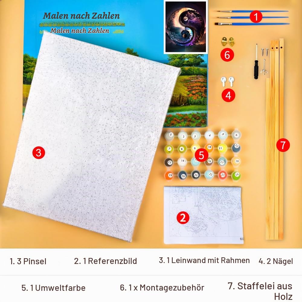 TISHIRON Malen Nach Zahlen Für Erwachsene Anfänger, Natur Malen Nach Zahlen Kits DIY Acrylmalerei Für Erwachsene Kinder Malen Nach Zahlen Yin Yang Symbol Abstrakte Kunsthandwerk Umrahmt