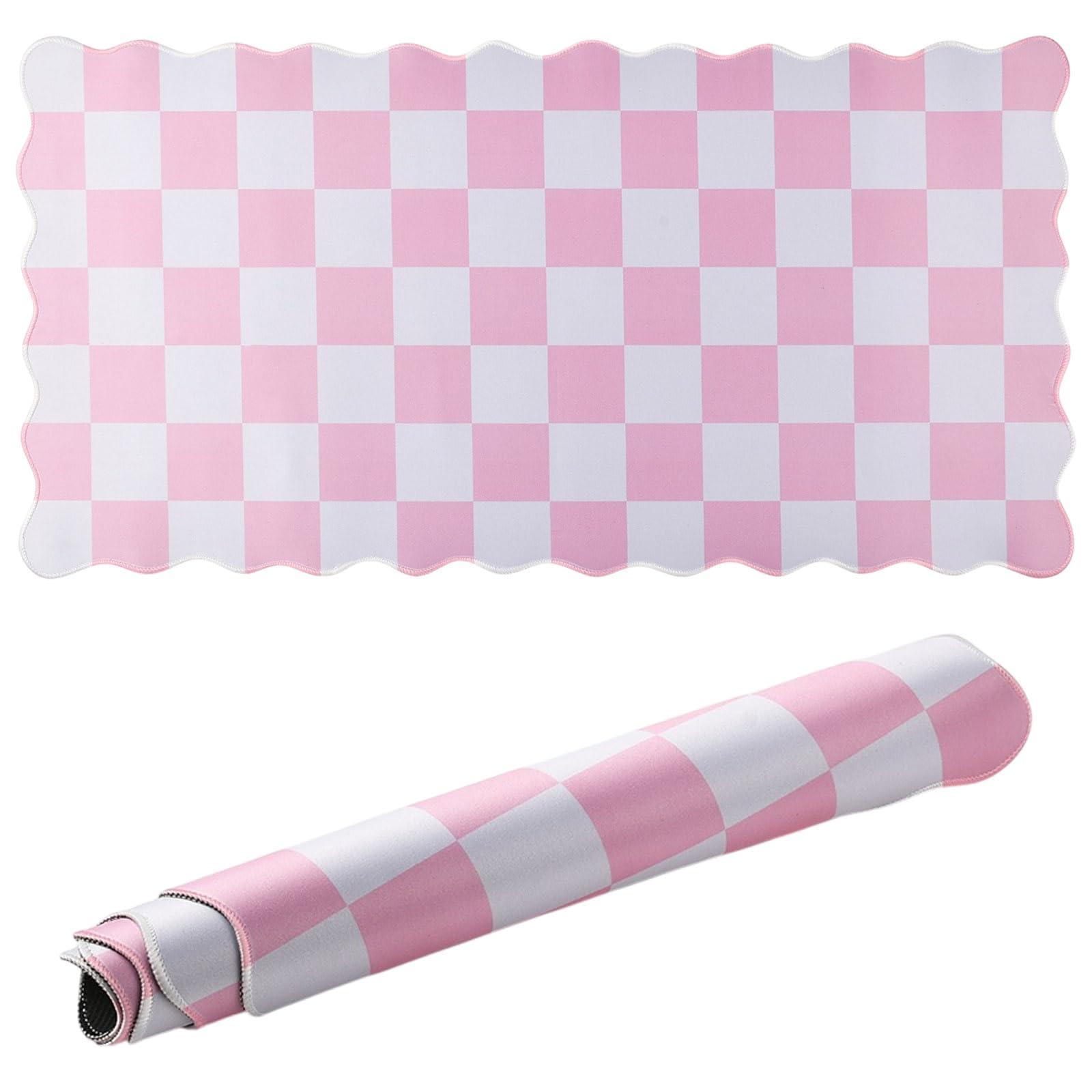 BEEFLYING Scalloped Computer Desk Mat Large Mouse Keyboard Pad 30.9*15.7 In