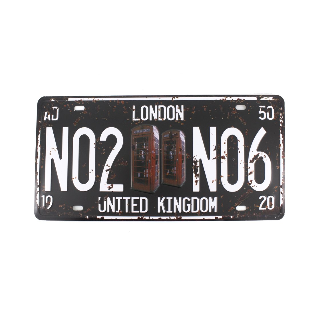 6x12 Inches Vintage Feel Rustic Home,Bathroom and Bar Wall Decor Car Vehicle License Plate Souvenir Metal Tin Sign Plaque (London NO2 NO6)