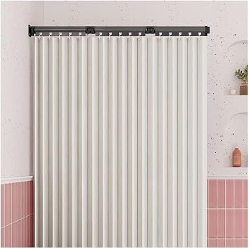 Rental Room Shower Curtain Set, Waterproof Fabric Shower Curtain, Foldable Shower Curtain Rod, Extra Long Curtain Liner,White,Two fold Pole