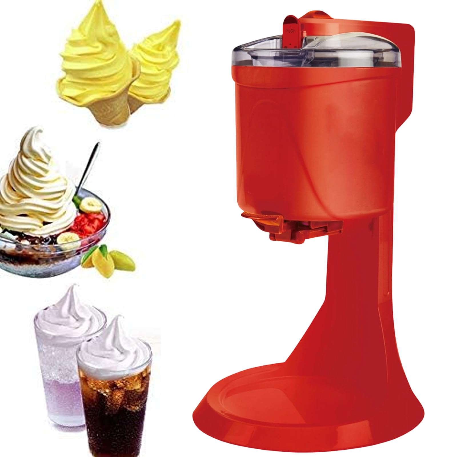 Xjymposium Ice Cream Machine, Home Ice Cream Maker Machine | Diy Kitchen Fast Yogurt Mr Whippy Ice Cream Makers, Healthy, Dairy Free, Simple One Push Red