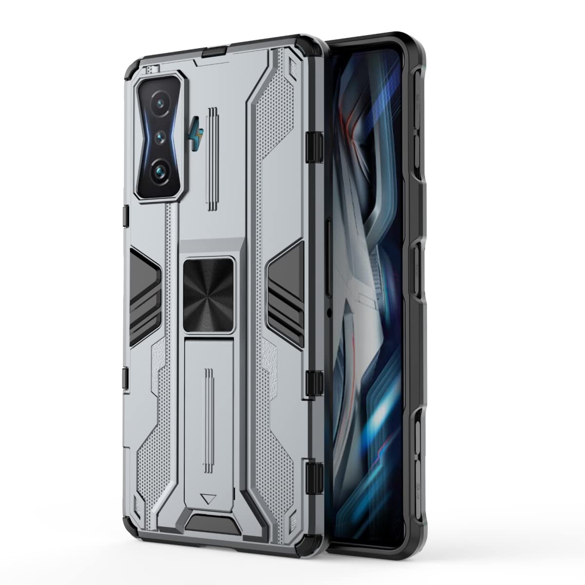 Custodia Ibrida TPU/PC Per Xiaomi Poco F4 GT, Con Supporto 360°, Blu, Protezione Militare Antiurto - 3