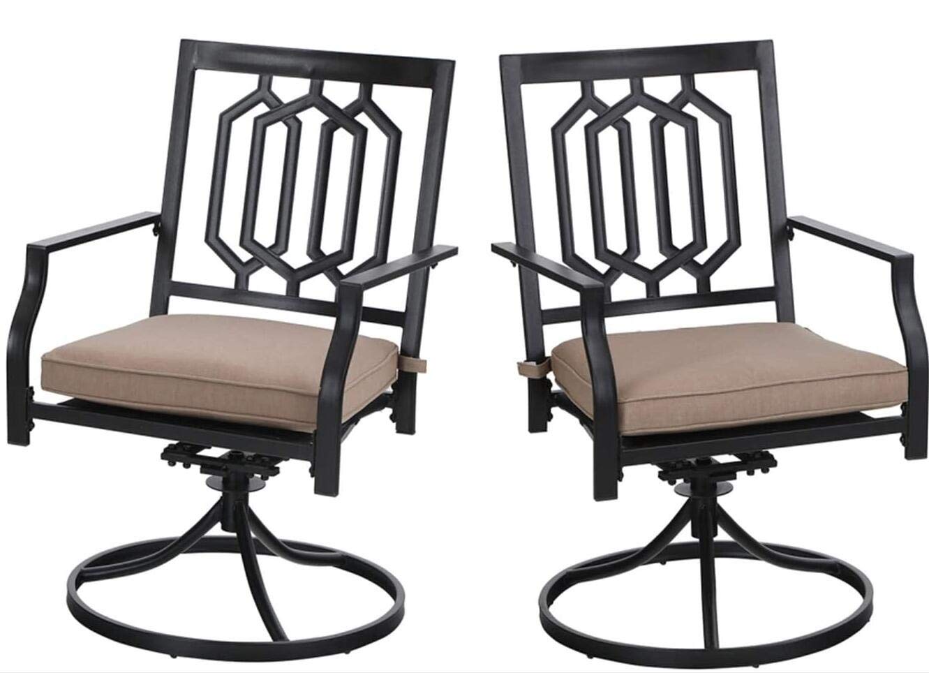 PHI VILLA Outdoor Metal Swivel Chairs Set of 2 Patio Dining Rocker Chair with Cushion Furniture Set for Garden Backyard Bistro, Black