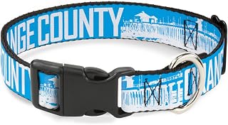 Buckle-Down Orange County/Pier Scene Blue/White Plastic Clip Collar, 1.5" x 13-18"/Small
