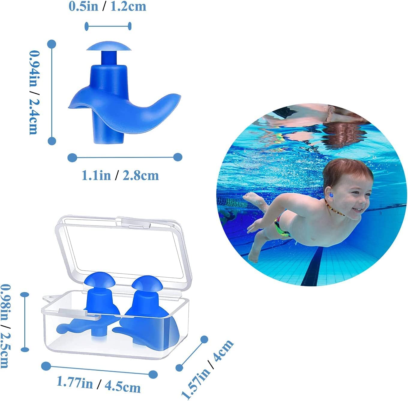 James 2 Pairs Swimming Ear Plugs for Men and Women, Blue 4