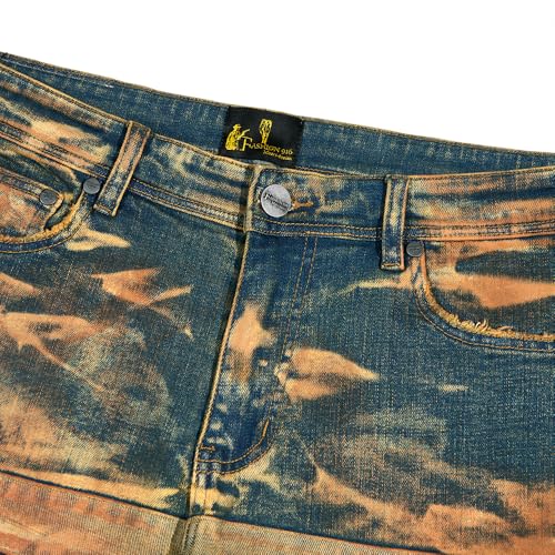 Loose-Layered Men's Denim Jeans with Tie-dye Fringe at The Waist and Mid-Length Casual Street-Style Denim Pants4