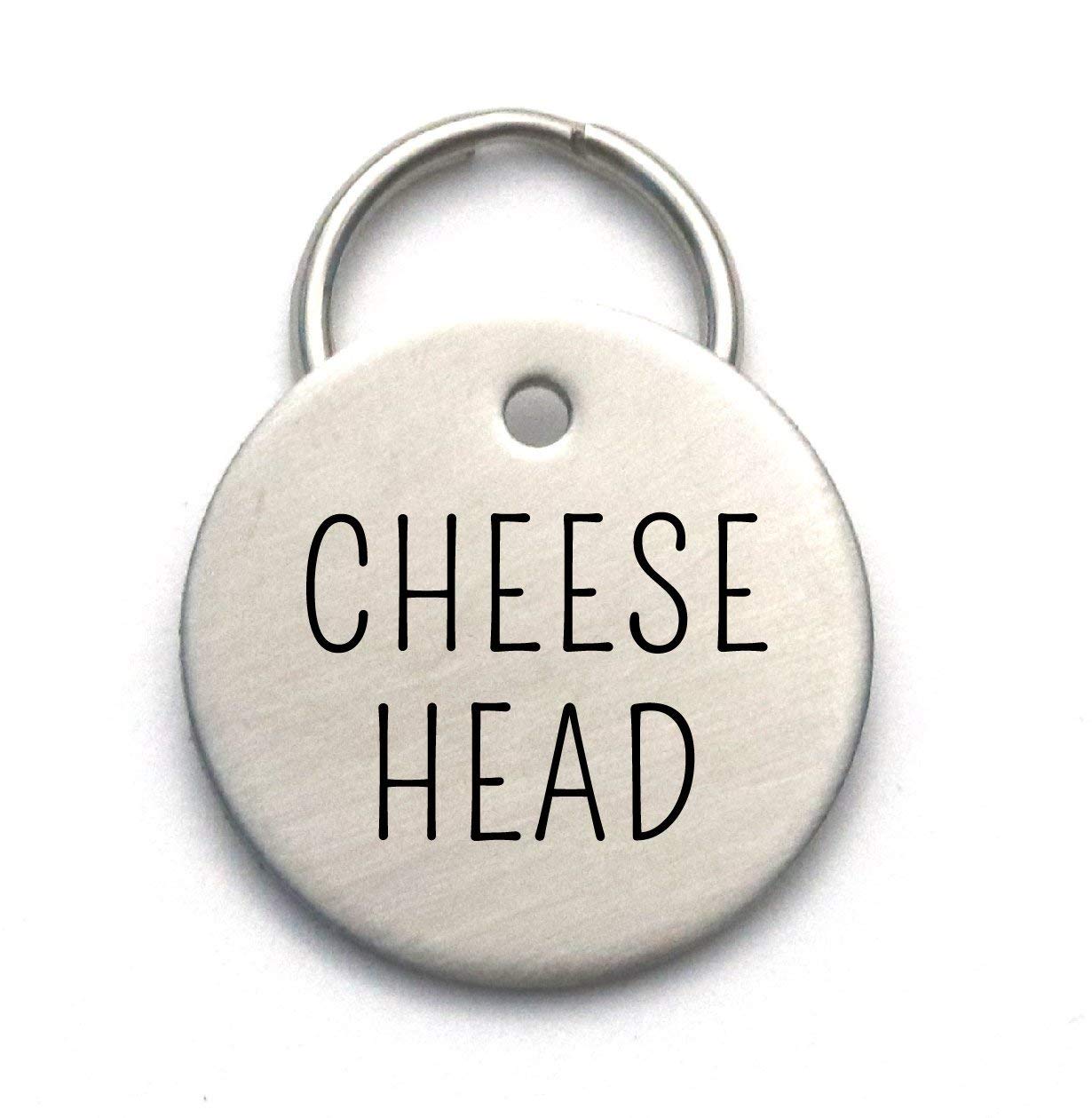 Cheese Head - Funny Custom Dog Tag Made of Strong Metal, Personalized With Pet's Name and Phone