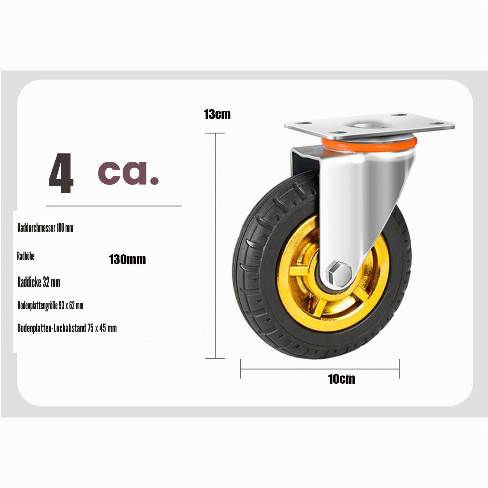4" Rollen Räder mit Sicherheits-Doppelverriegelung, Satz von 4, Heavy Duty, Max Load 2000LBS, für Warenkorb, Möbel, Werkbank (schwarz, 10cm/4", 2Pcs Festes Rad+2Pcs Verriegelung Swivel)