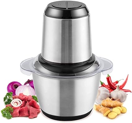 Gabani Meat Grinder Food Processor with Steel Bowl Steel Body Vegetable Chopper 2L Stainless Steel Heavy Kitchen Food Chopper Mixer Blender (Silver)