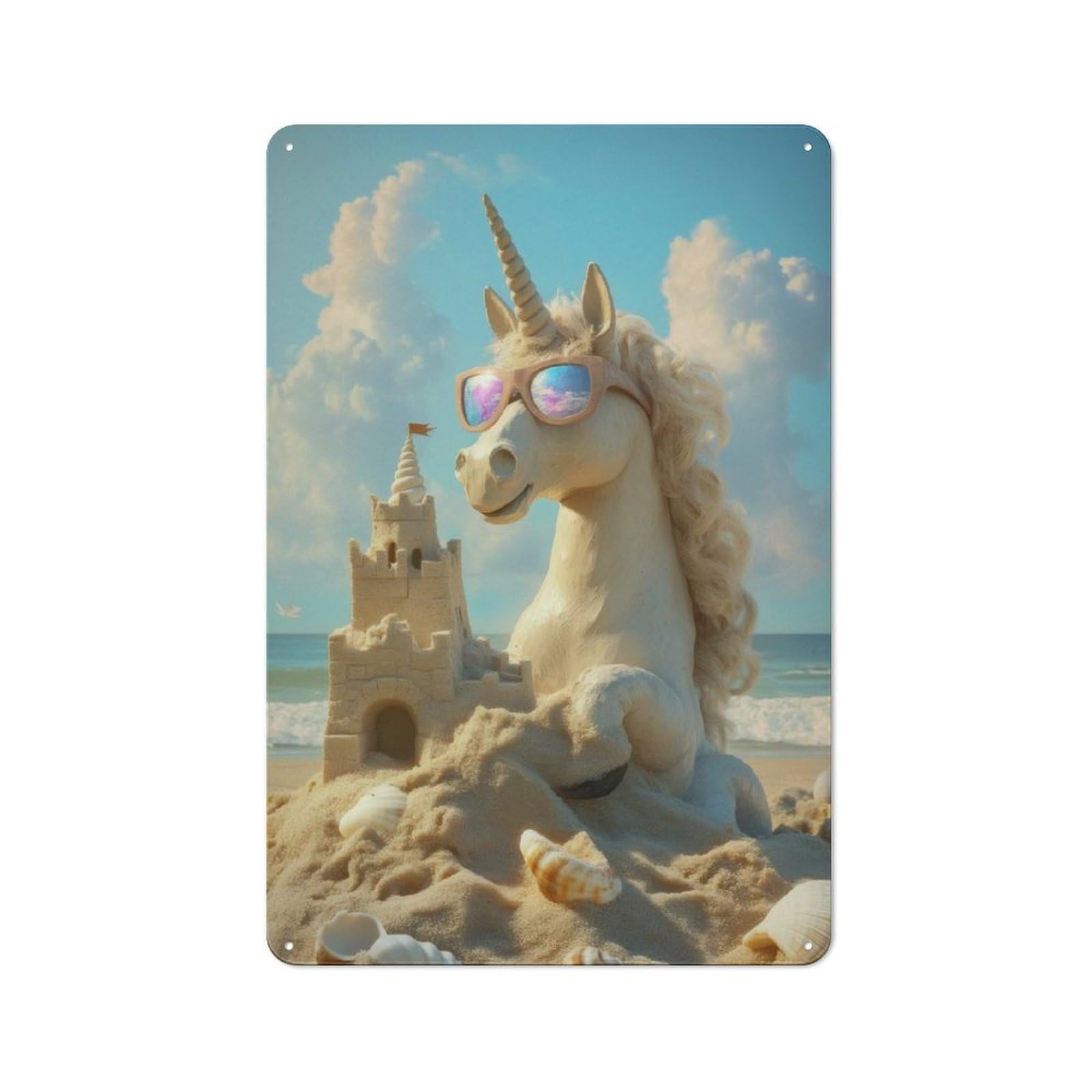 Junmoney Unicorn Beach Day Rustic Metal Wall Decor 30X20cm, Country Metal Sign For Kitchen, Cottage, Porch Or Garden Room