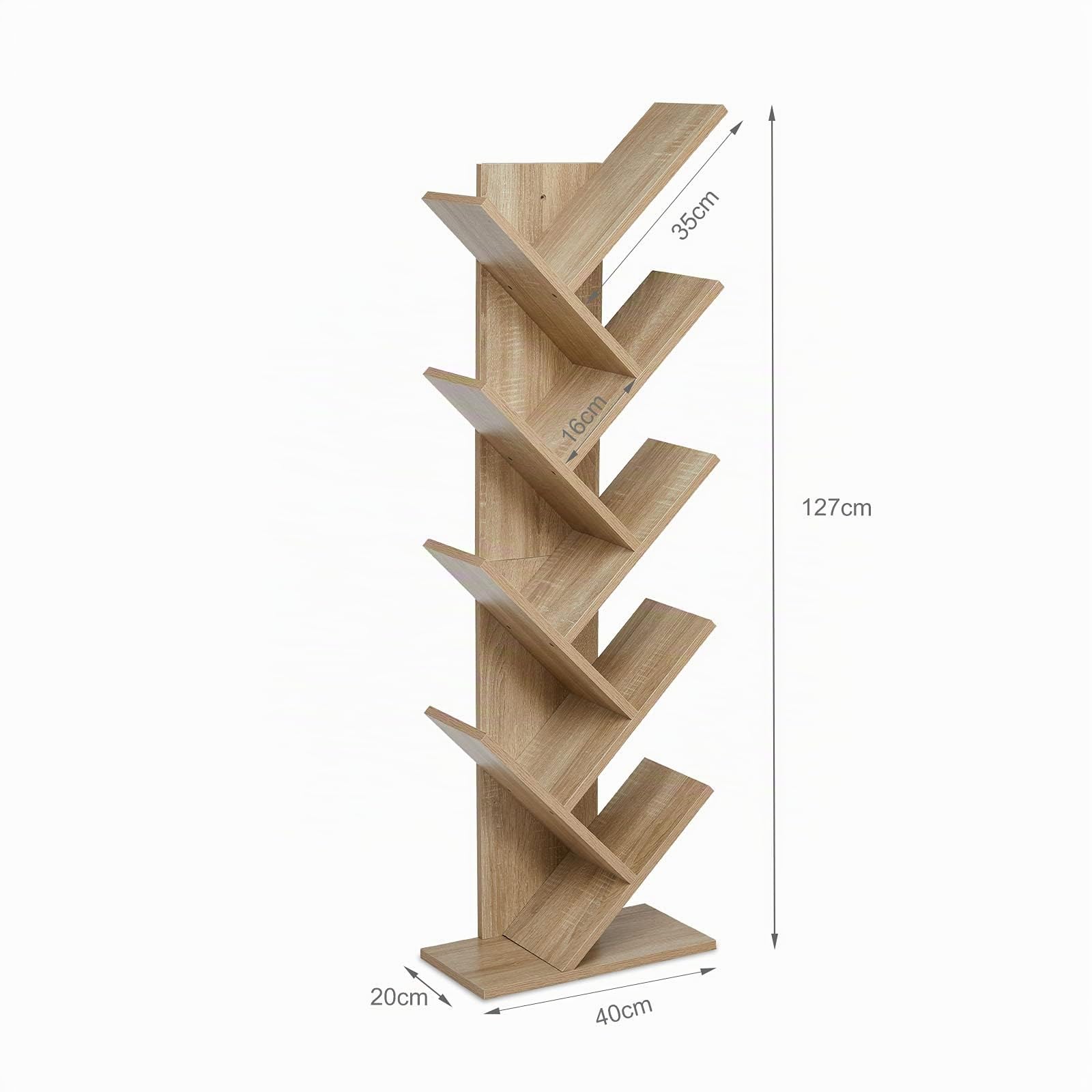 Mondeer - Étagère à 8 Niveaux - Bibliothèque Etagères de Rangement en Forme Arbre pour CD Albulm in Salon Bureau 40 x 20 x 127 cm Bois