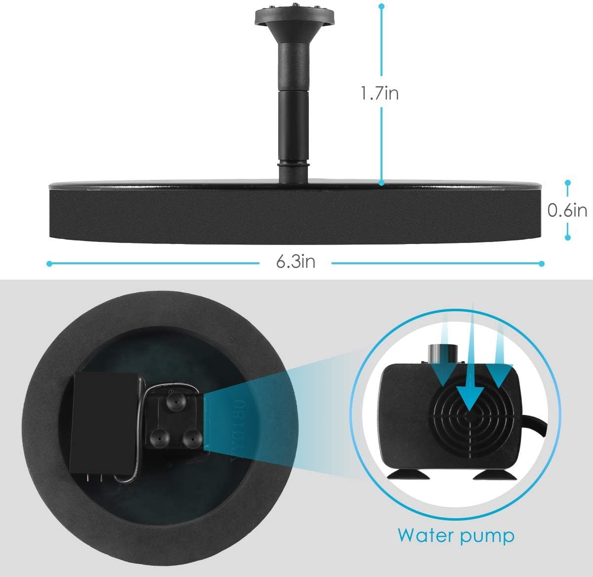 Solar Birdbath Fountain,1.4W Solar Panel Kit Water Pump Solar Powered Floating Fountain Kit,Black