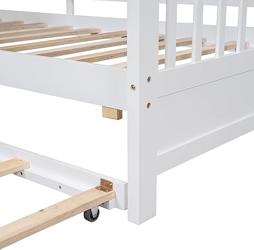 Miniatura 18 de Cama de casa de tamaño individual con 2 cajones, marco de cama de madera y barandilla de seguridad. Ahorra espacio, ideal para el dormitorio de un