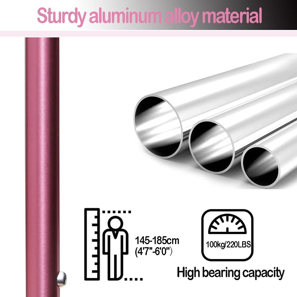 1 Par Plegable Muletas Ortopédicas, Bastones Ligeros de Aluminio con Asas Ergonómicas, Muletas para Caminar Rosa para Mujeres, Altura Aplicable 145-185cm
