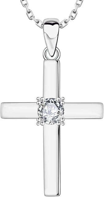 Starchenie Women Necklace 925 Sterling Silver Jesus Cross Necklace Pendant White Gold Necklace 3A Cubic Zirconia Neckalce