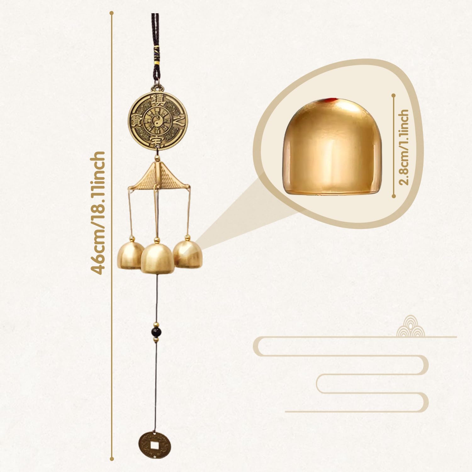 Feng Shui Campana a Vento Vintage in Metallo,Metallo Cinese Tradizionale Vento Carillon,Bless Wind Chime Campana Appendere Vintage Fengshui Campanelli per Casa e Giardino Appeso Fortuna
