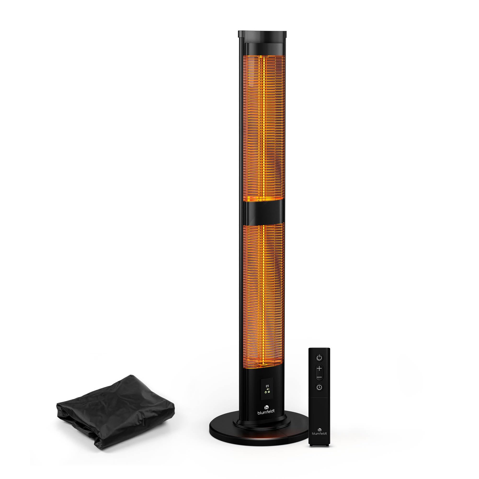 Blumfeldt BlazeTower Free-Standing Infrared Heater - 3000W, Adjustable Heat Settings, Weatherproof IP45, Tip-Over Protection, Remote Control, 24-Hour Timer, Aluminium Design, Oxford Cover