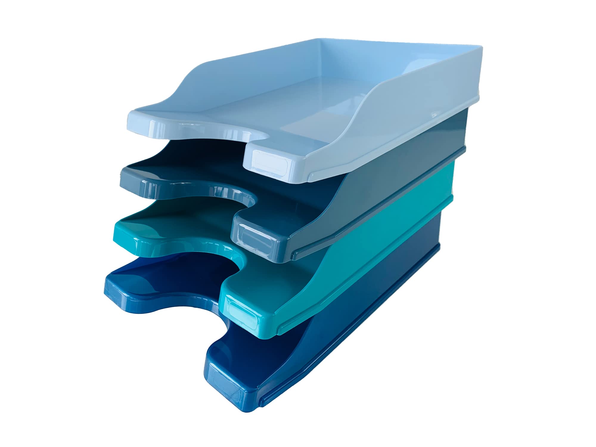 Deflecto Cool Breeze Set of 4 x A4 Contemporary Letter Tray organiser In Deep Blue and Aqua Tones - A4 paper organiser - CP130YTCB