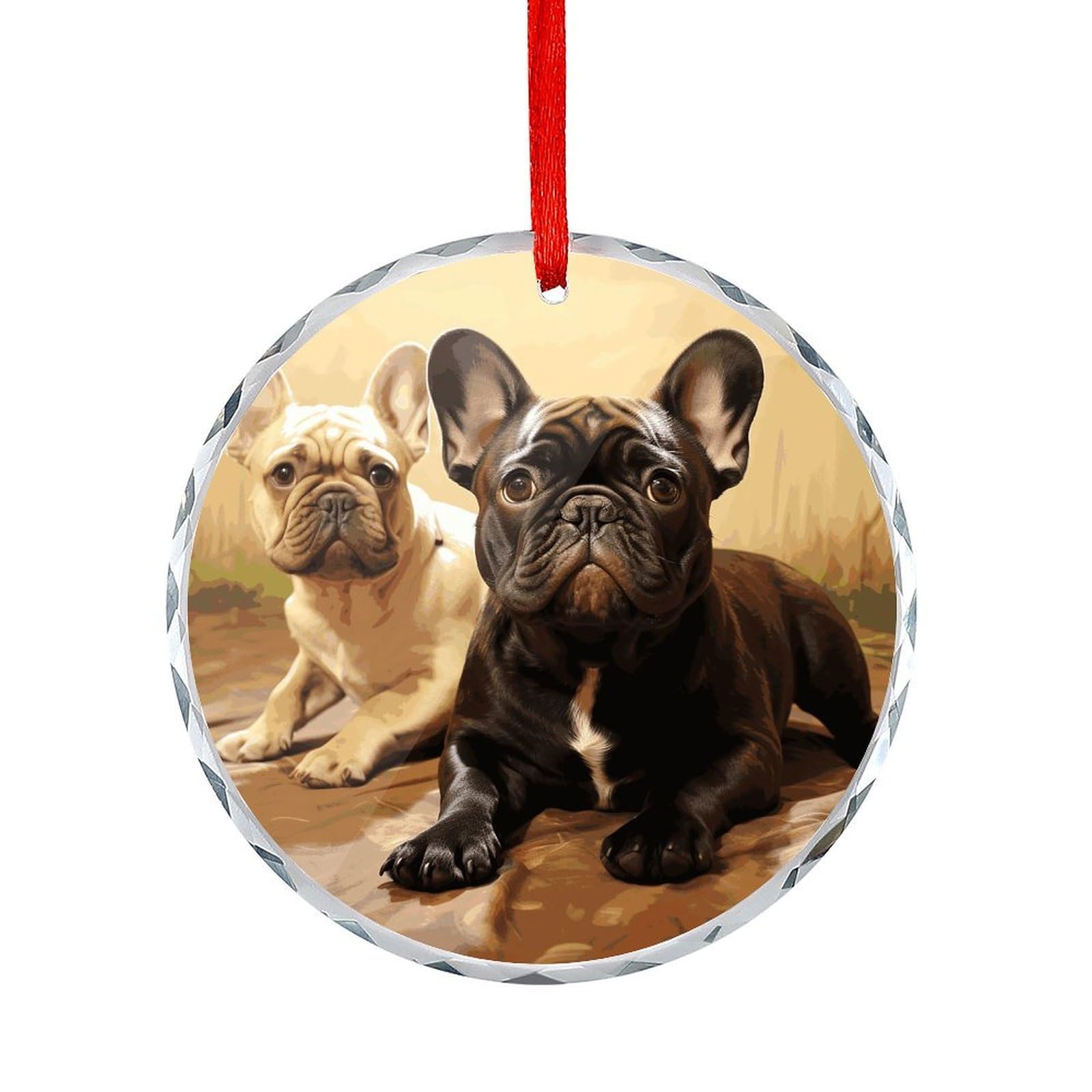 Btcowzrv Style Cute French Bulldog Graphics Round Ornament Hanging Pendant Decor