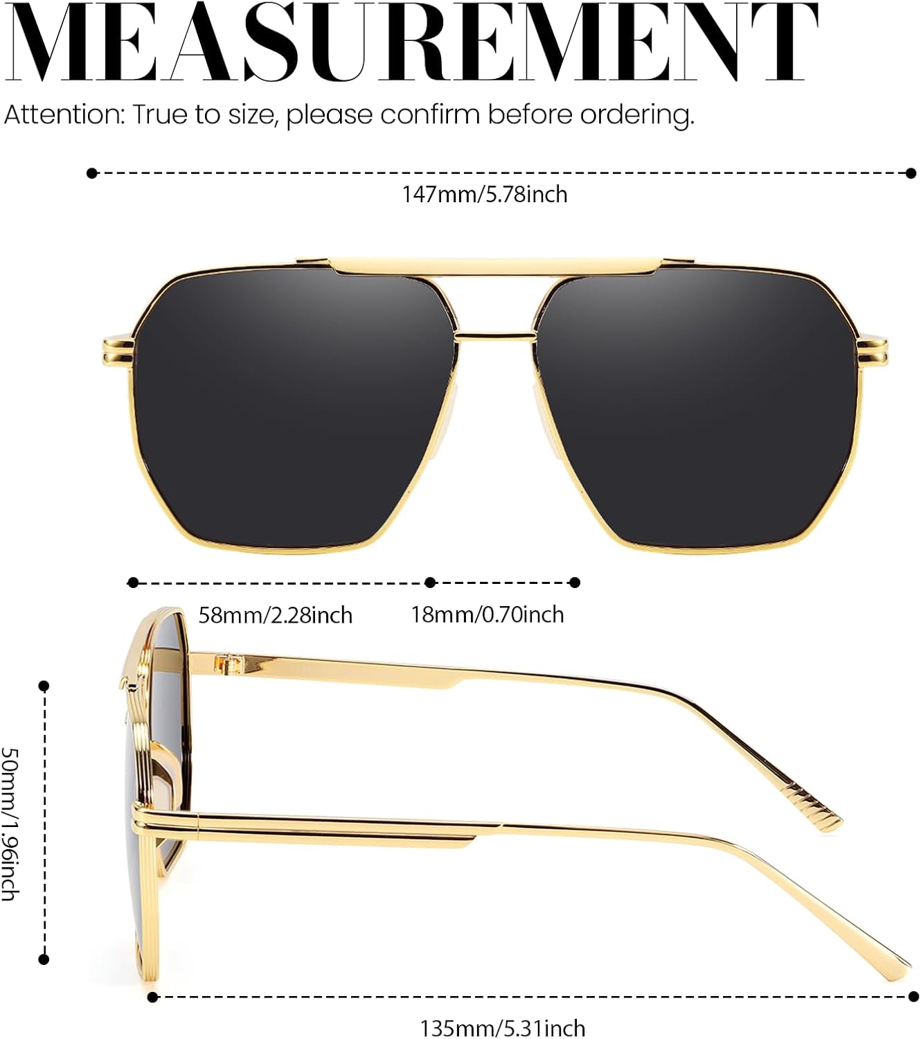 Tangle Free Aviator Sunglasses for Women Men Trendy Polarized Sunglasses with Double Bridge for Driving & Traveling - Image 5