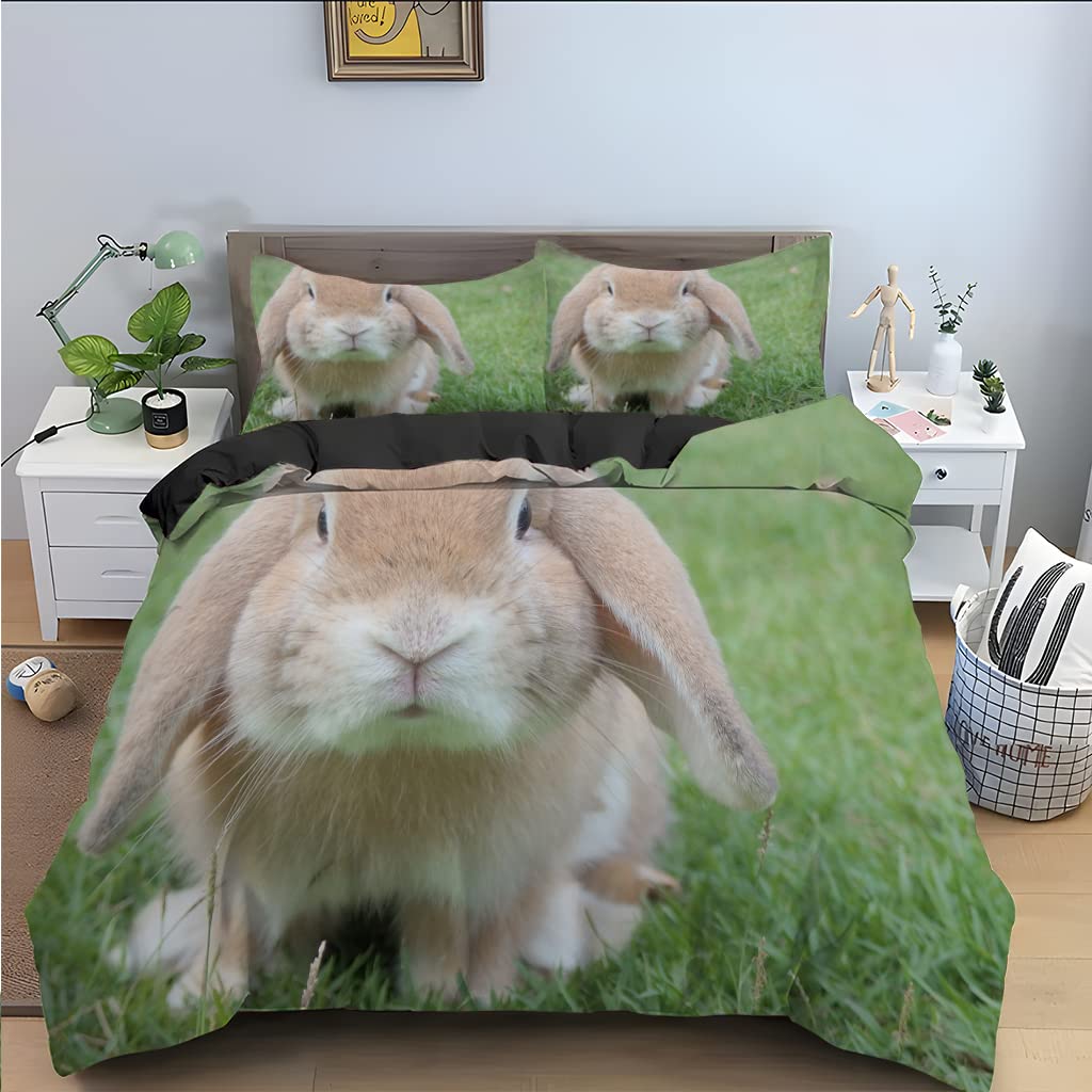 Housse de couette 220x240 lapin vert en microfibre anti-plis pour un lit adulte toujours net