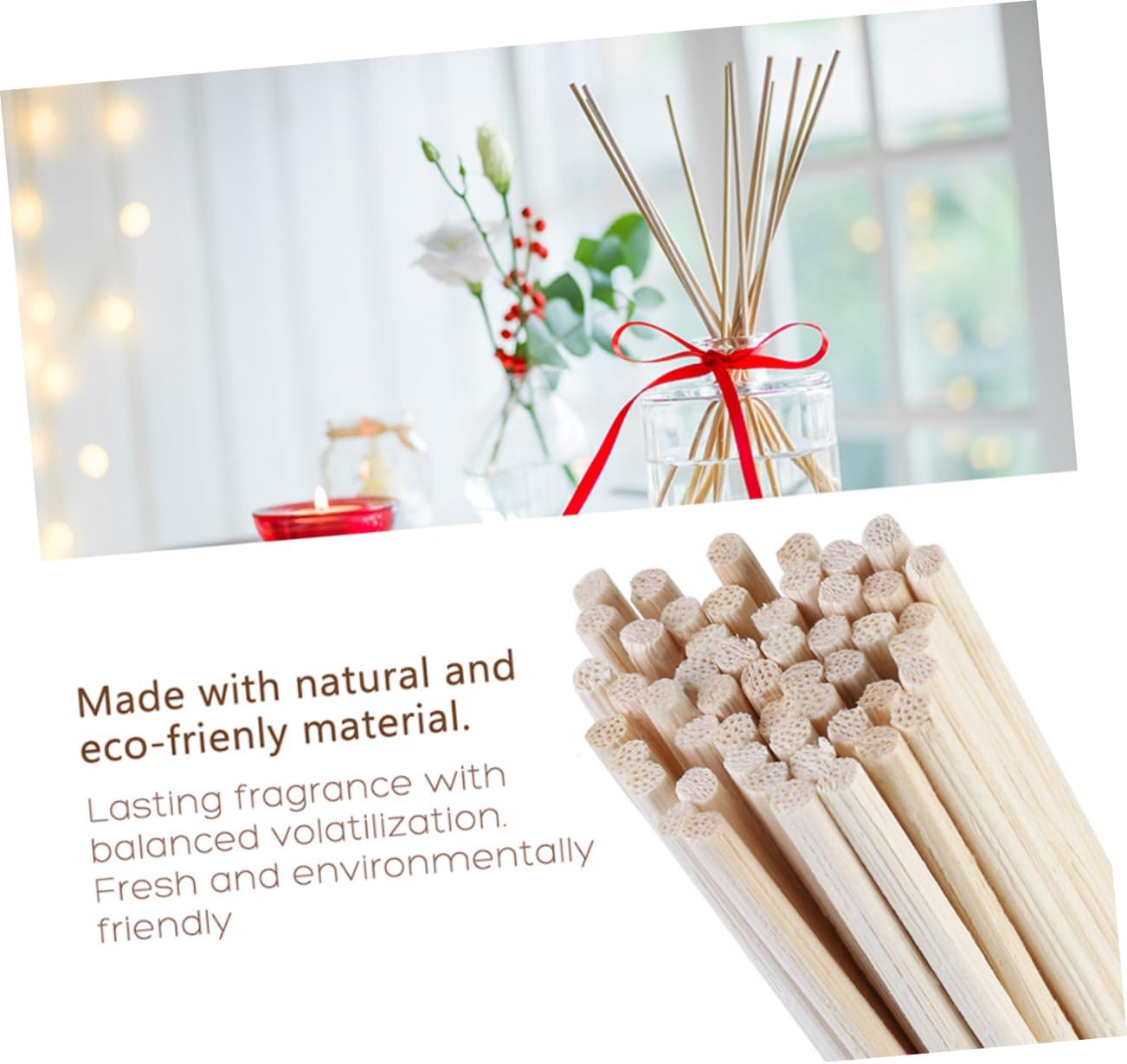 Cabilock 100pcs Rattan Aroma Diffuser Sticks Natural Fragrance Reeds for Home Office and Special Occasions Elegant Air Freshener for Bedrooms Bathrooms and Kitchens