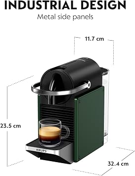 Nespresso Pixie Coffee Pod Machine by Krups, Compact Espresso Maker for Original Pods, 19-Bar High Pressure, Fast Heat-Up, Energy Saving, Auto Shut-Off, Recyclable Pods in Dark Green