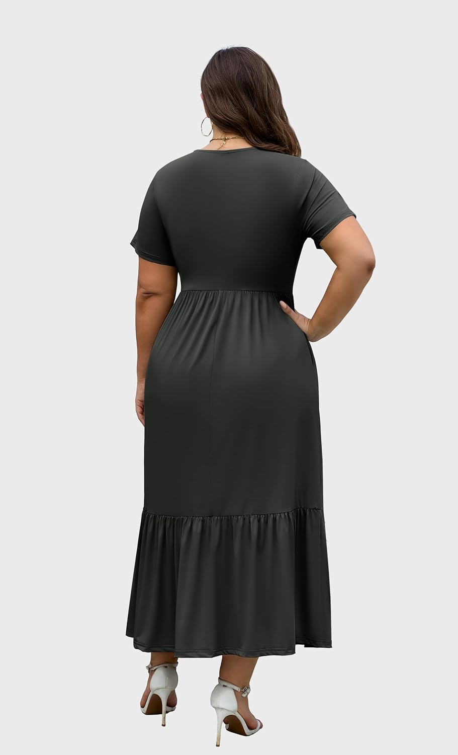 Plus Size Maxi Dress for Women Casual A line Tiered Flowy Short Sleeve Crewneck Summer Dresses with Pockets 1X-5X - Image 3