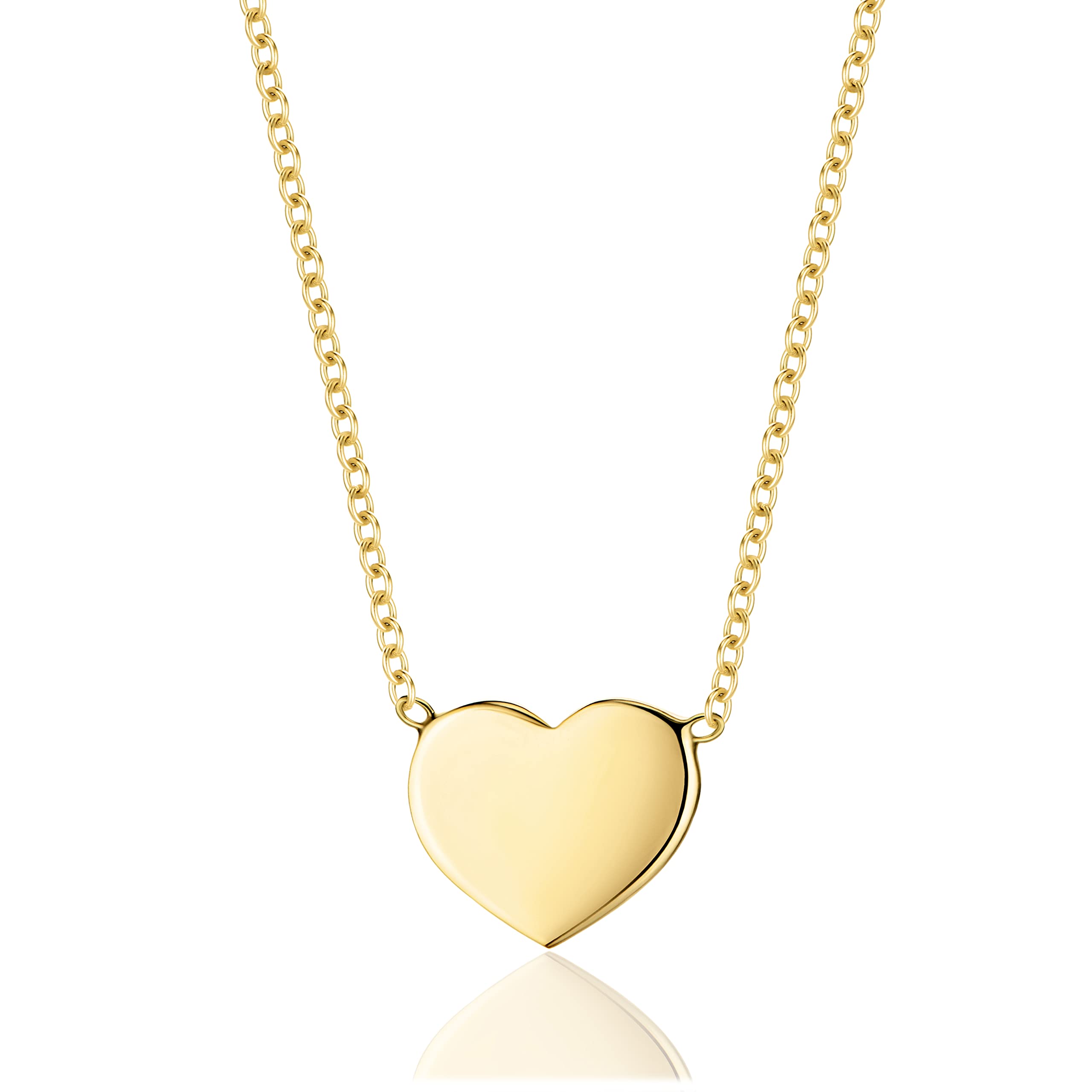 Orovi Joyas de oro para mujer, cadena de oro con colgante de corazón, oro amarillo de 9 quilates (375), cadena de ancla, collar de 41 cm, Oro