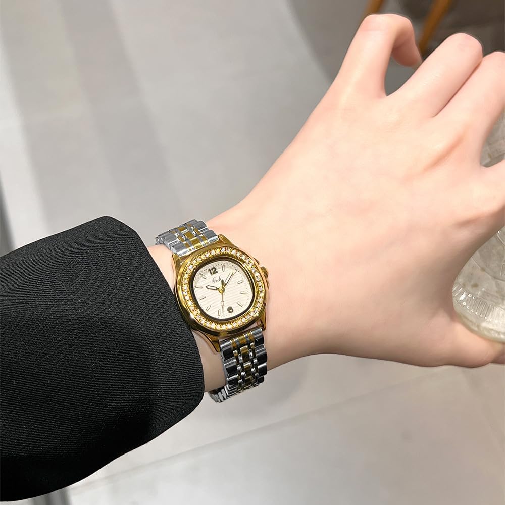 Weicam Women Luxury Bangle Bracelet Round Dial with Crystal Stainless Steel Strap Analog Quartz Wristwatches