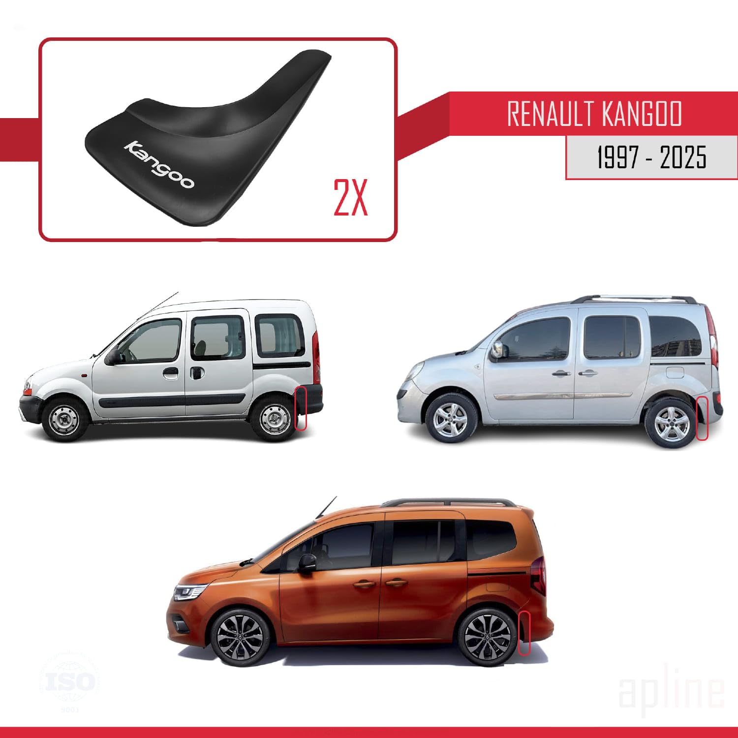Compatibile con Renault Kangoo 1997-2025 Parafanghi Anteriori e Posteriori Set del Veicolo 4 Pezzi Nero