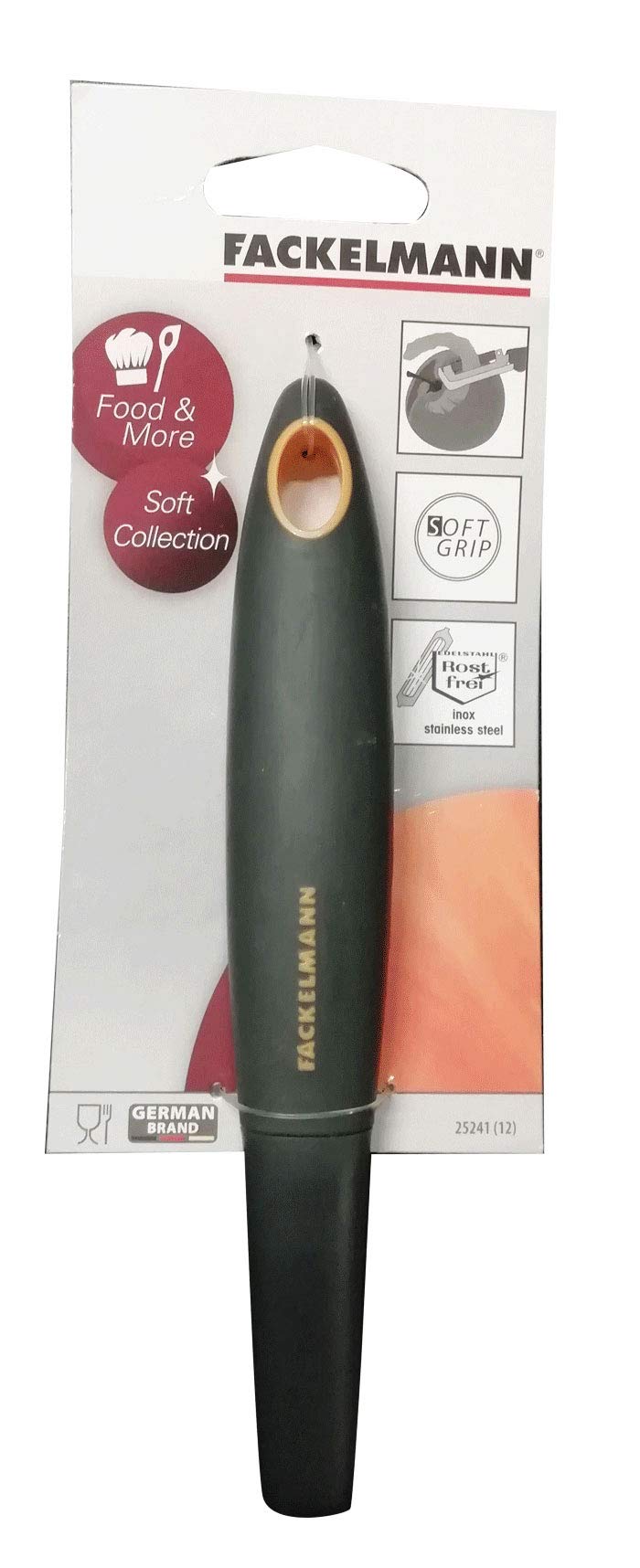 Fackelmann PRO Y-Peeler, pelapatate multifunzione, sbuccia cibo e verdure, testa in acciaio inox, manico in TPR, 19 x 5,5 x 2,2 cm, nero e grigio