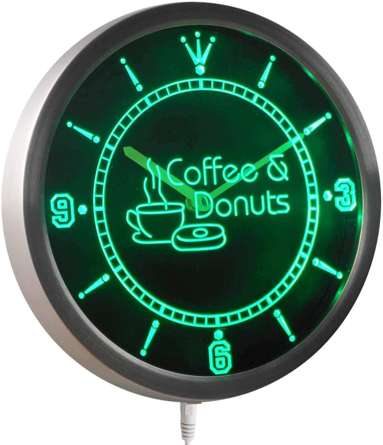 ADVPRO nc0300-b Open Coffee & Donuts Cafe Bar Neon Sign LED Wall Clock
