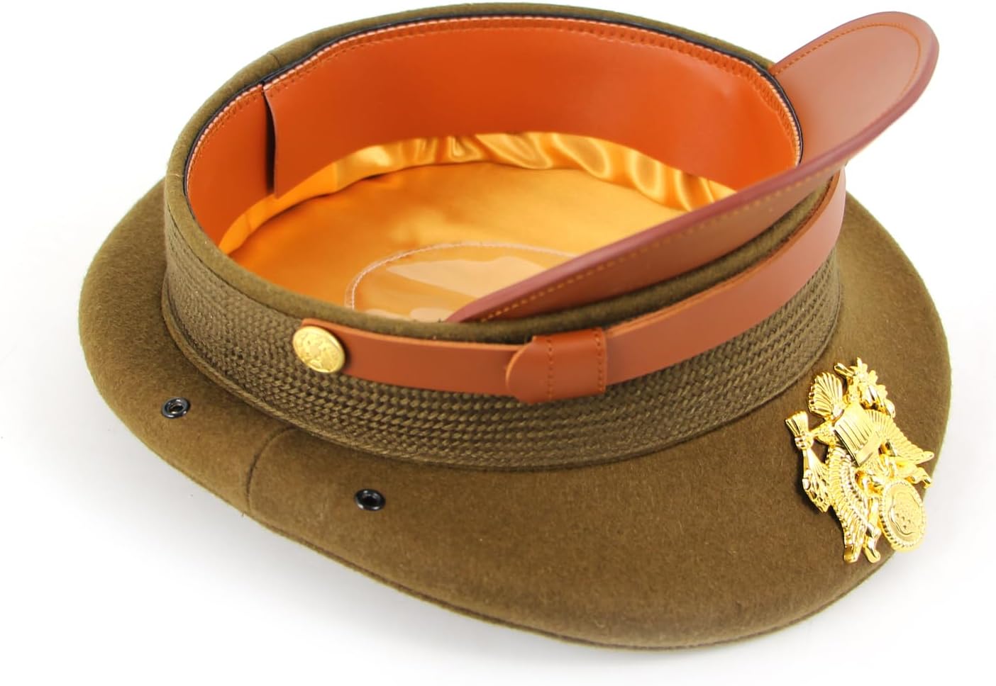 WW2 US Officer Hat Visor Wool Cap Crush with Eagle Embossment Badge WWII