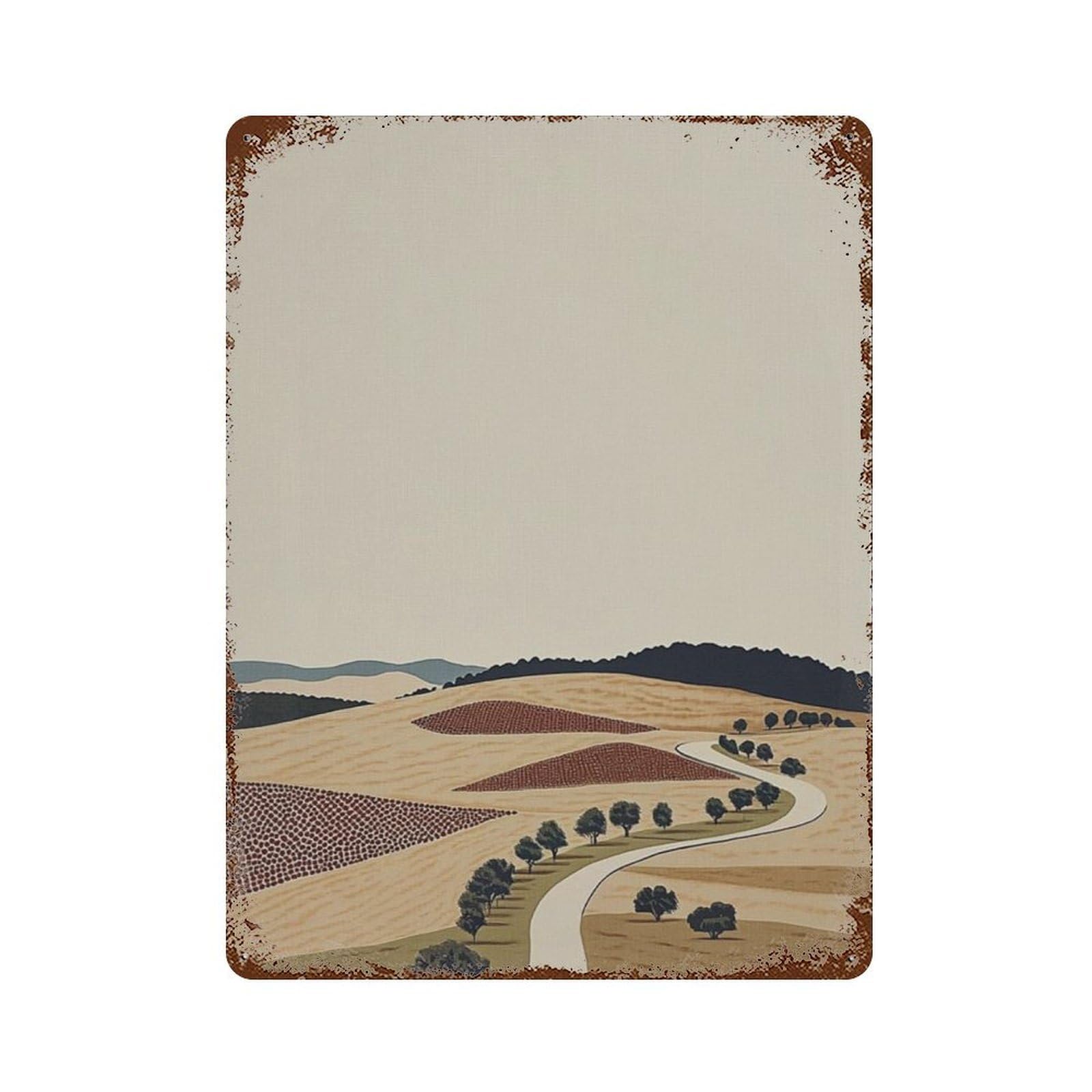 xiaoxiaoshen Countryside Landscape Style Rolling Hills Minimalist Nature Scenic Road Rural (2) Wall Decor Art Metal Tin Poster Modern Home Decor Art Home Bar Shop Decorations Vintage Sign 40x30cm