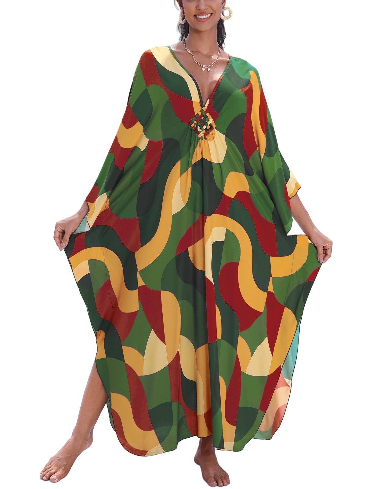 KEYLORTING Plus Size Kaftan Dress Women, African Moo Moo Print Caftan, Batwing Dress, Beach Cover Up for Party and Loungewear