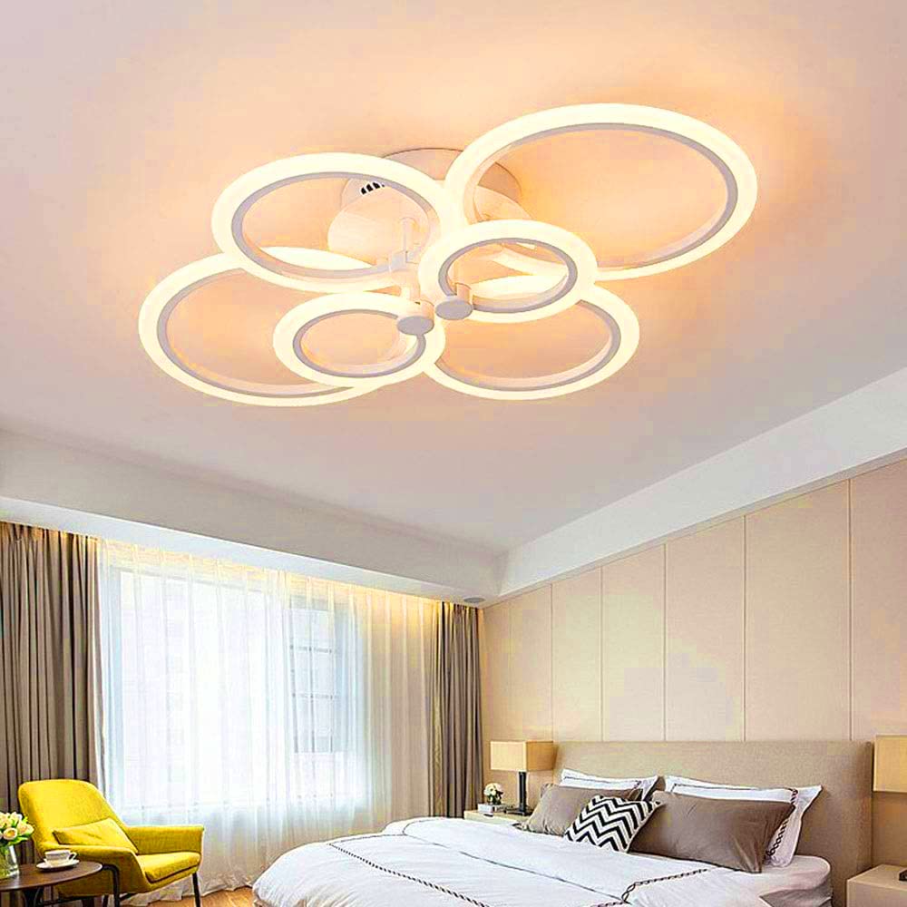 Universo Lampadario da soffitto led 6 luci cerchi plafoniera design stile moderno lampada per camera salotto (Luce calda)